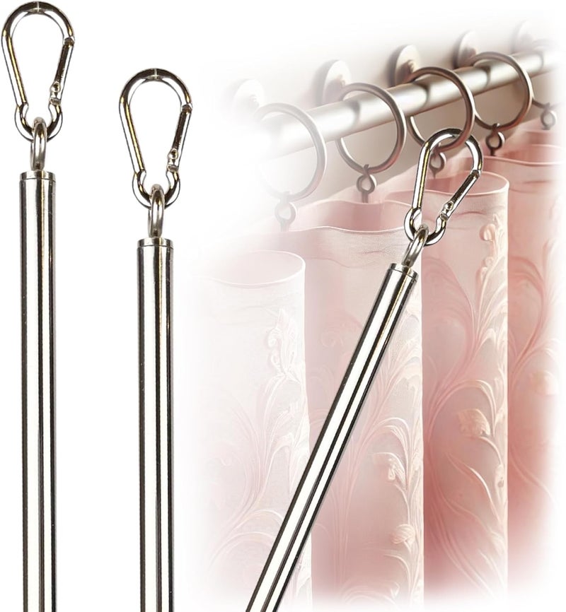 OooWow 46 inch (2 Pack) Stainless Steel Iron Curtain Pull Wand - 2 inches shy of 48 inch Drapery Pull Rod - Versatile Curtain Wand - Metal Drapery Wand (46in SS 2Pk) - Image 1